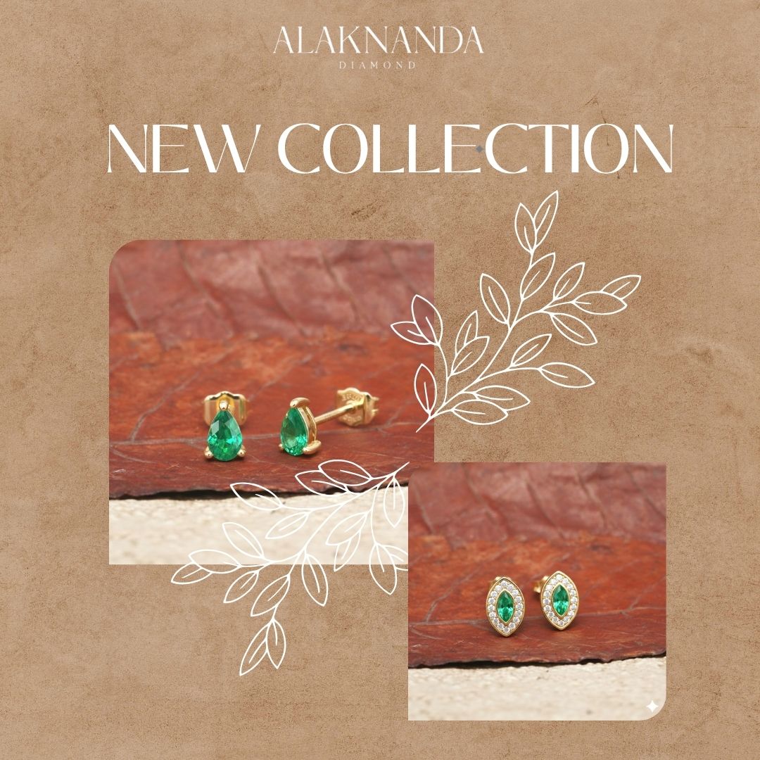 Elegant Emerald Stud Earrings from Alaknanda New Jewelry Collection