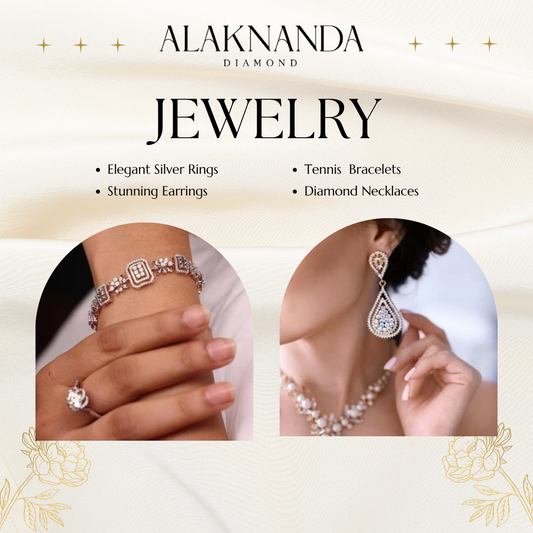 Elegant Alaknanda Diamond Jewelry Collection Featuring Silver Rings Earrings Tennis Bracelets Necklaces Timeless Luxury Sparkle for Every Occasion Style Perfect