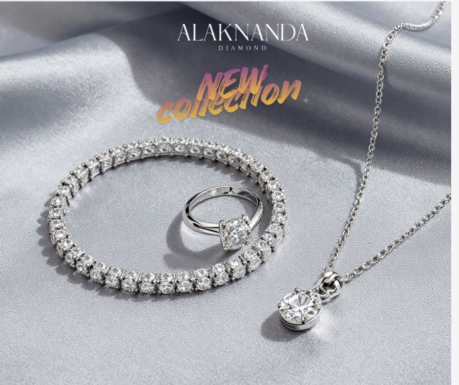 Elegant Diamond Necklace Ring Bracelet Set Shimmering Luxury New Collection