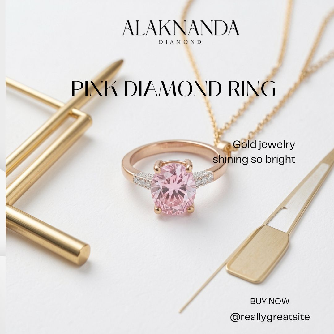 Elegant pink diamond ring with radiant gold setting, timeless beauty