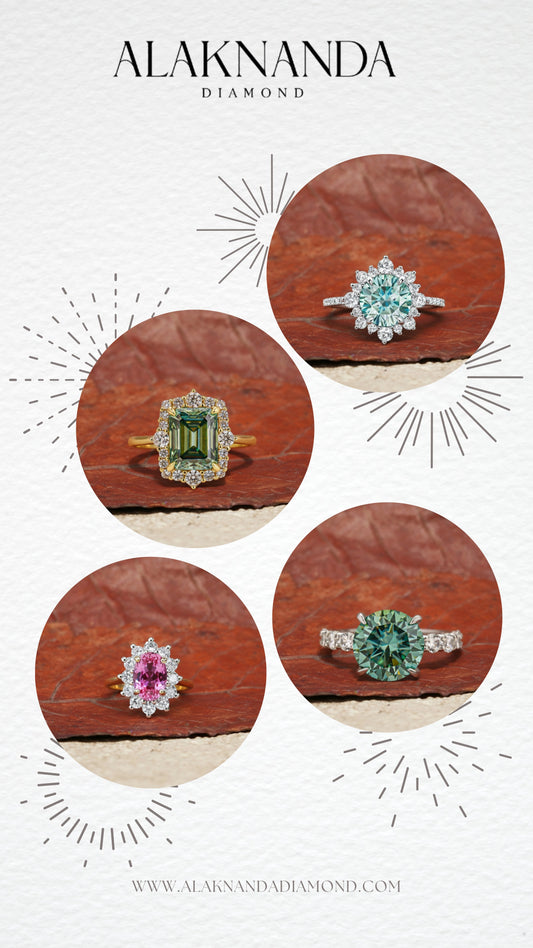 Elegant fancy colored diamond rings featuring halo and solitaire designs in gold with brilliant sparkle, timeless elegance, luxury craftsmanship appeal. 💎✨