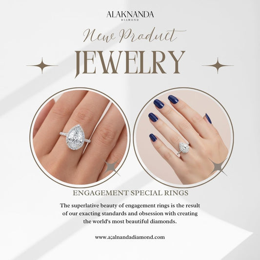 Elegant Pear Cut Diamond Engagement Ring Collection with Halo Setting Timeless Bridal Jewelry Sparkle from Alaknanda Diamond New Arrival Collection 💍✨