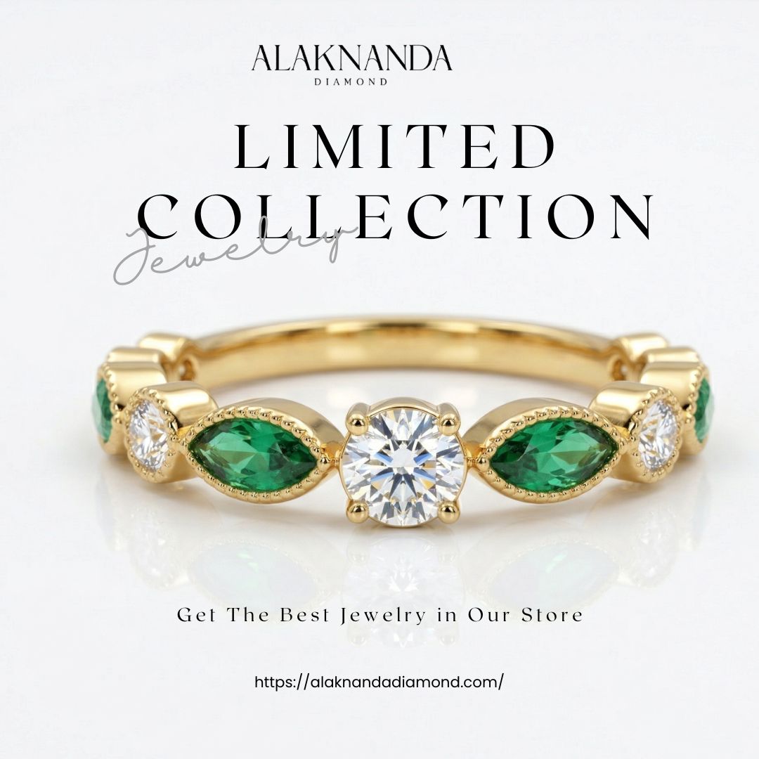 Luxury Alaknanda Limited Collection Diamond Ring Featuring Elegant Green Gemstones