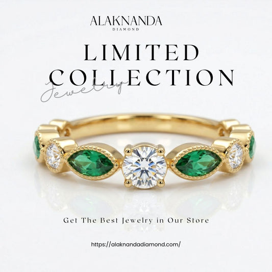 Luxury Alaknanda Limited Collection Diamond Ring Featuring Elegant Green Gemstones