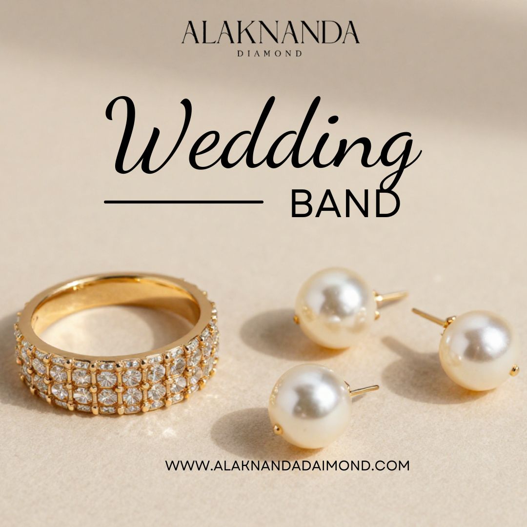Elegant Diamond Wedding Band and Pearl Earrings Timeless Bridal Set