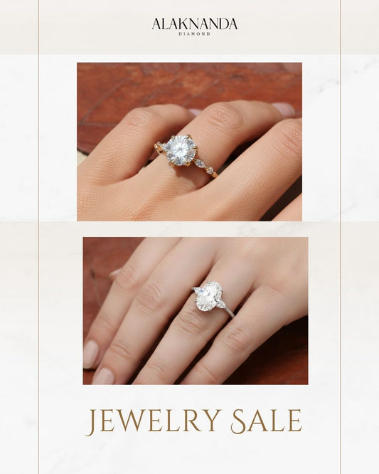 Elegant Alaknanda Diamond Jewelry Sale Featuring Brilliant Round and Oval Cut Engagement Rings in Gold and White Gold Timeless Luxury Sparkle