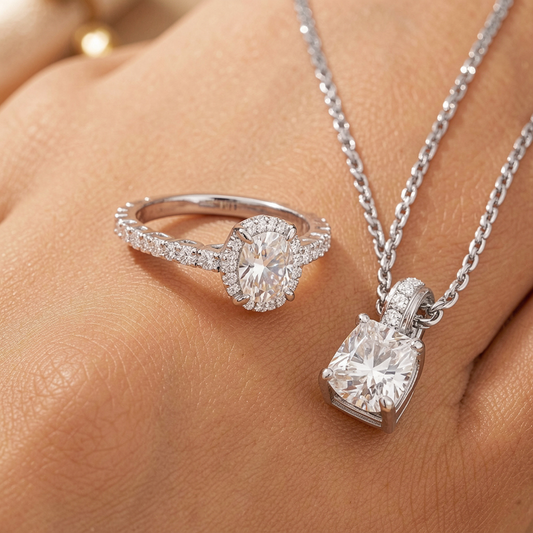 Elegant Diamond Ring And Pendant Set Sparkles With Timeless Beauty
