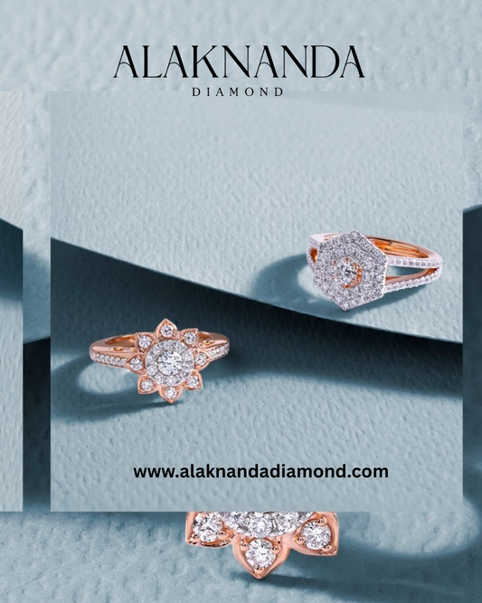 "Celebrate uniqueness with Alaknanda’s floral-inspired diamond rings, blending elegance, artistry, and radiant brilliance beautifully."