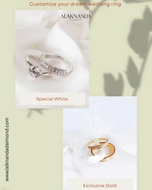 Design Your Dream Wedding Ring with Alaknanda – Elegant Gold and White Bands Crafted to Perfection