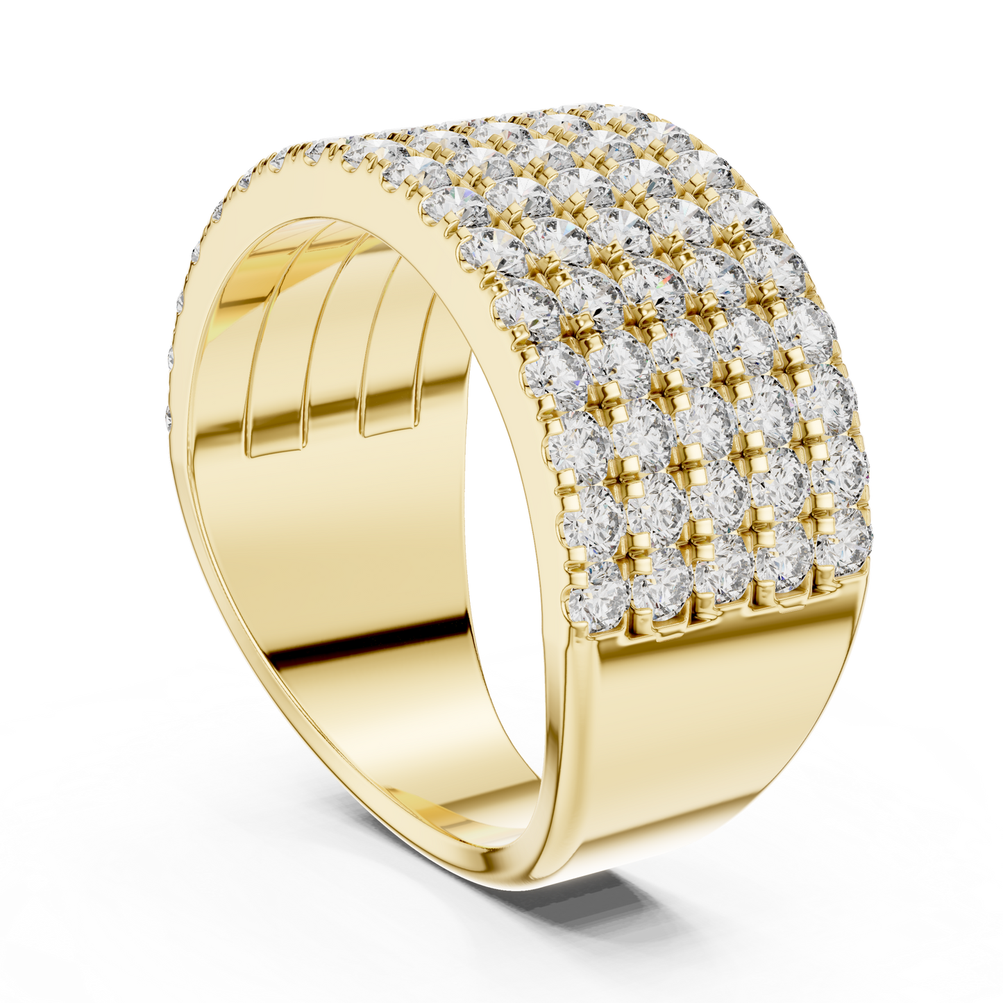 Yellow Gold Wide Pave Round Lab Grown Diamond Wedding Band