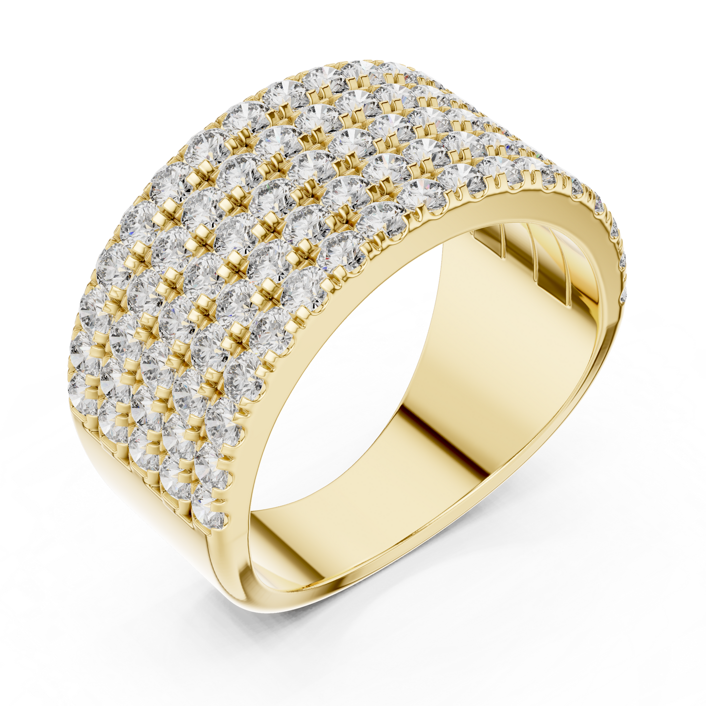 Yellow Gold Wide Pave Round Lab Grown Diamond Wedding Band