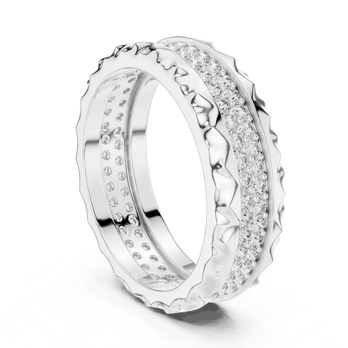 Double Row Textured Lab Grown Diamond Band