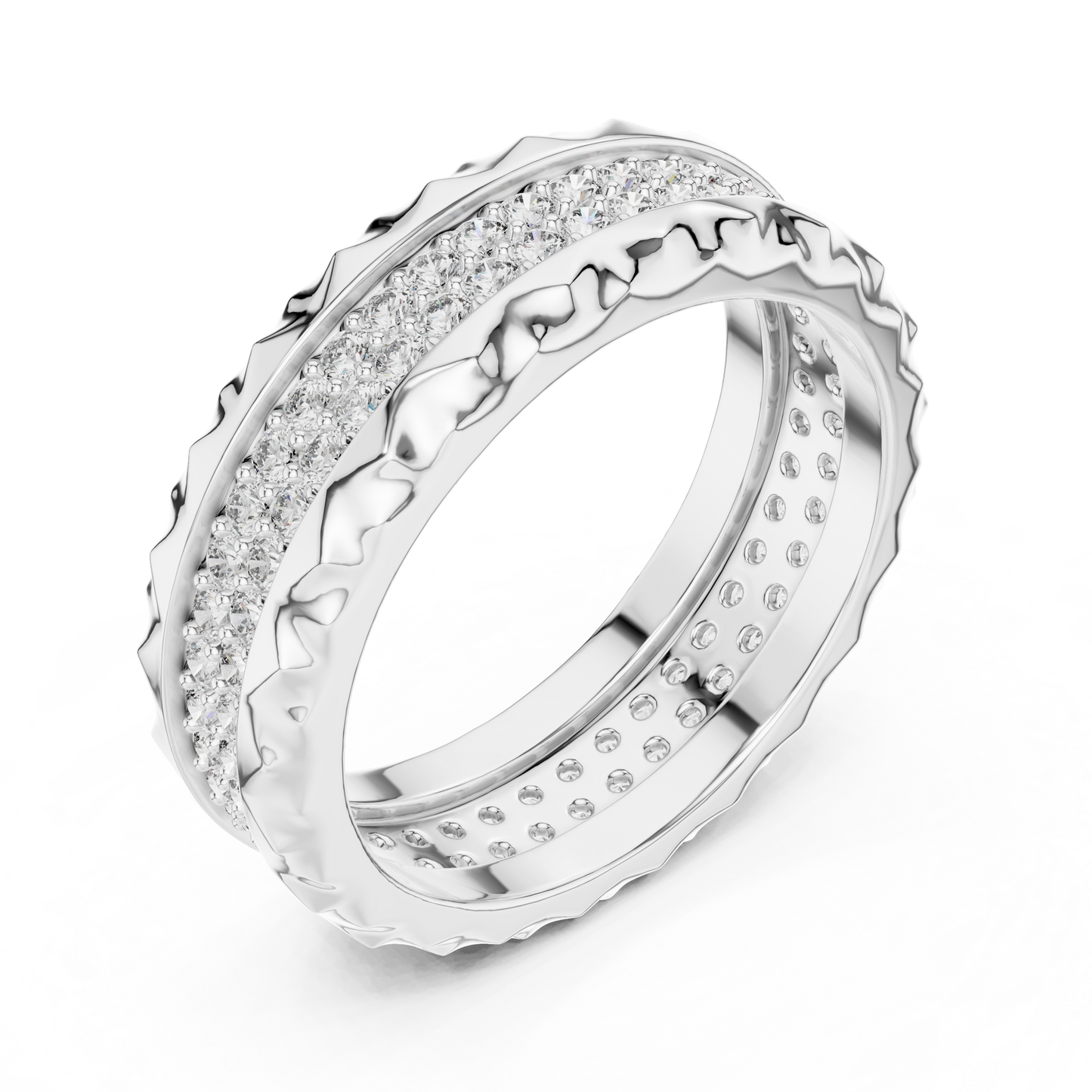 Double Row Textured Lab Grown Diamond Band
