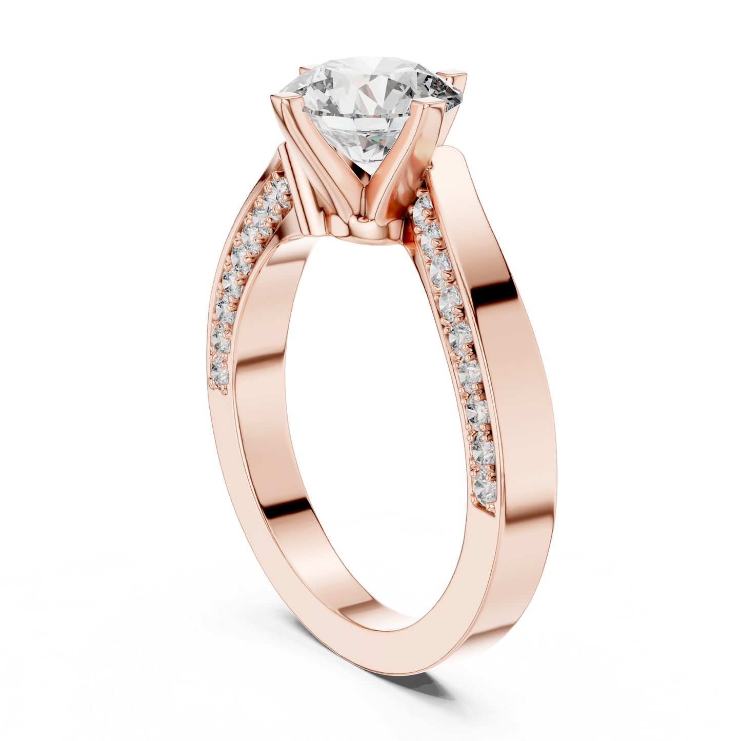 Round Lab Grown Diamond Bypass Pave Set Engagement Ring