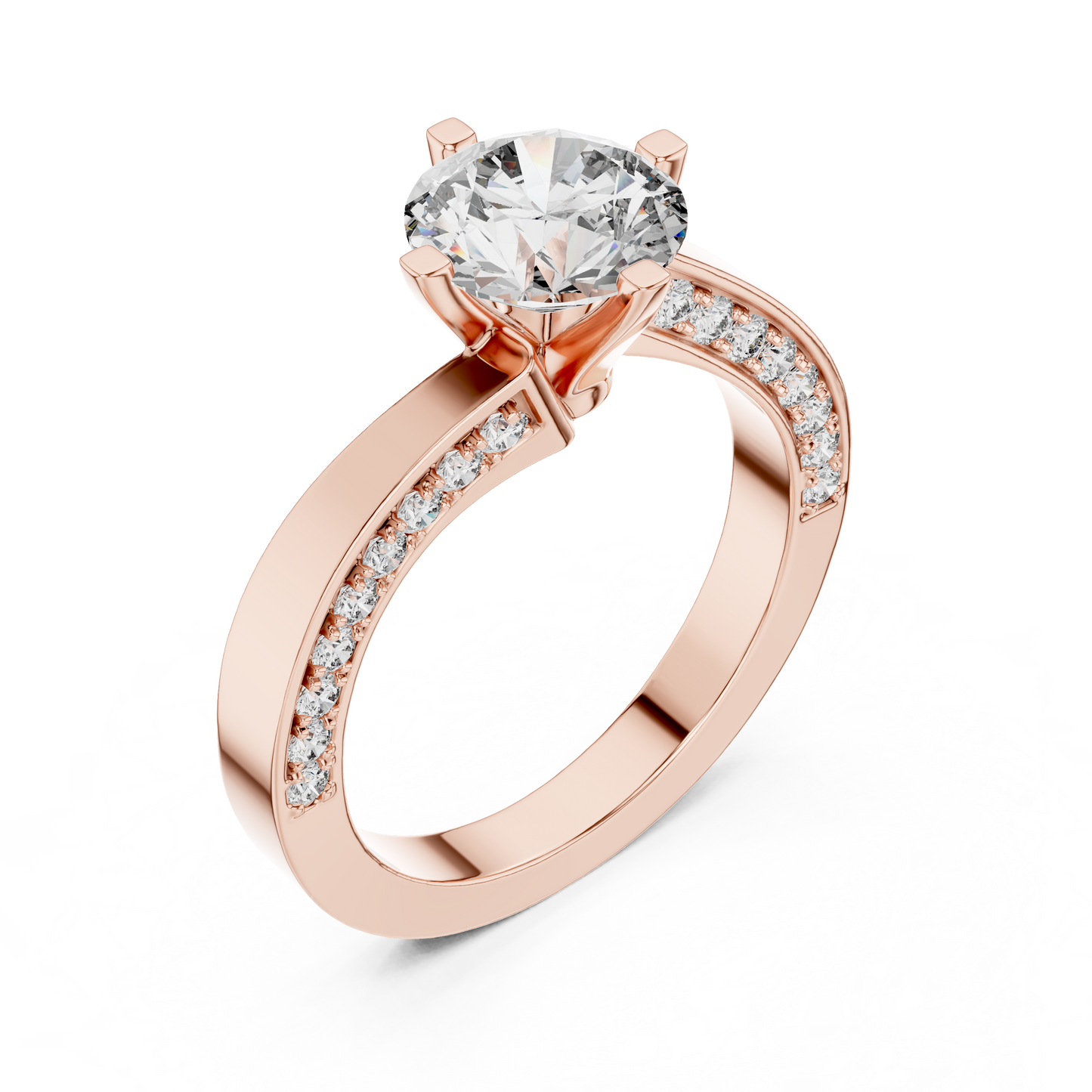 Round Lab Grown Diamond Bypass Pave Set Engagement Ring