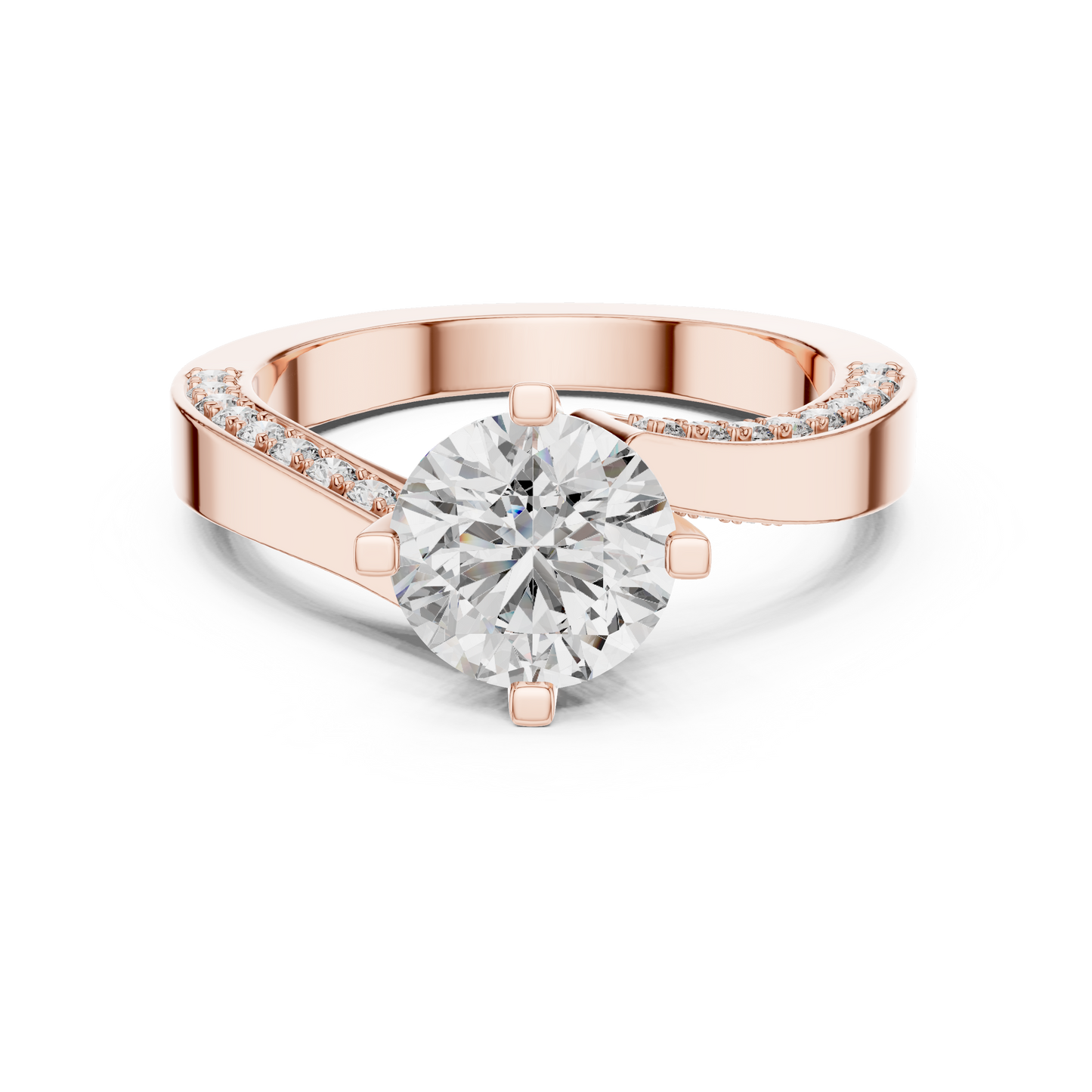 Round Lab Grown Diamond Bypass Pave Set Engagement Ring