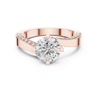 Round Lab Grown Diamond Bypass Pave Set Engagement Ring