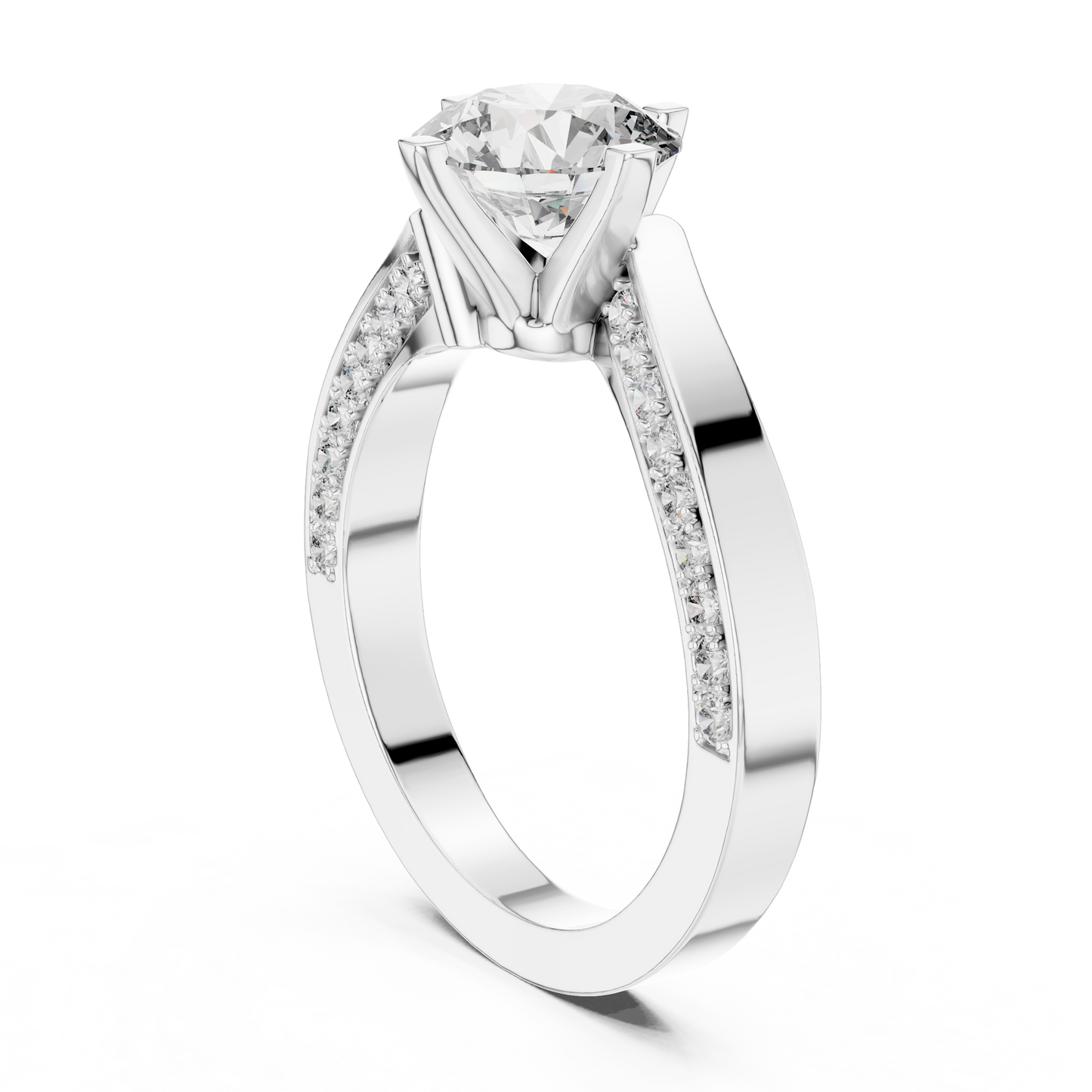 Round Lab Grown Diamond Bypass Pave Set Engagement Ring