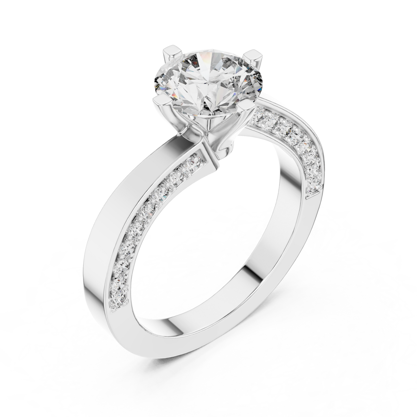 Round Lab Grown Diamond Bypass Pave Set Engagement Ring