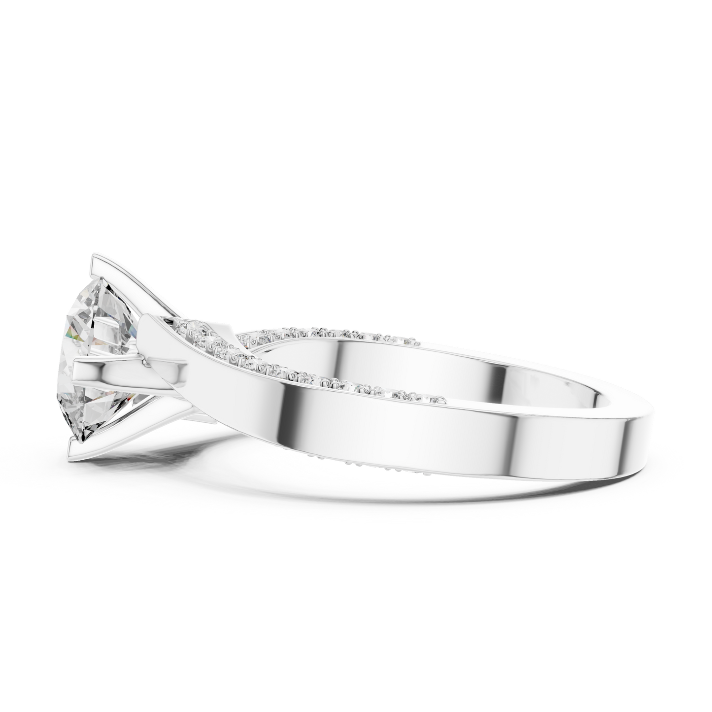 Round Lab Grown Diamond Bypass Pave Set Engagement Ring
