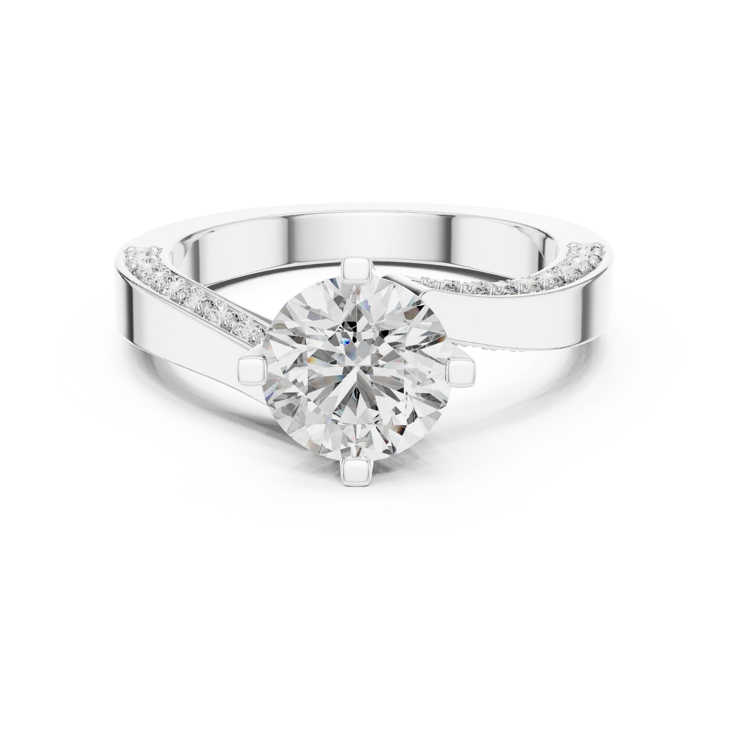 Round Lab Grown Diamond Bypass Pave Set Engagement Ring