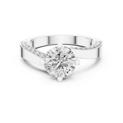Round Lab Grown Diamond Bypass Pave Set Engagement Ring