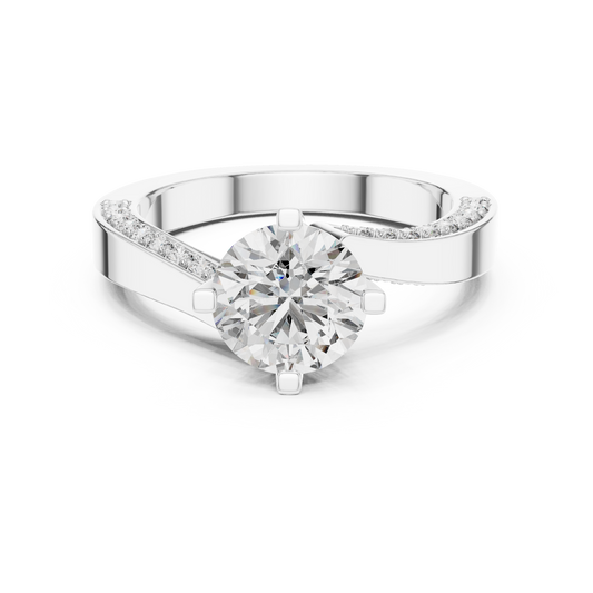 Round Lab Grown Diamond Bypass Pave Set Engagement Ring