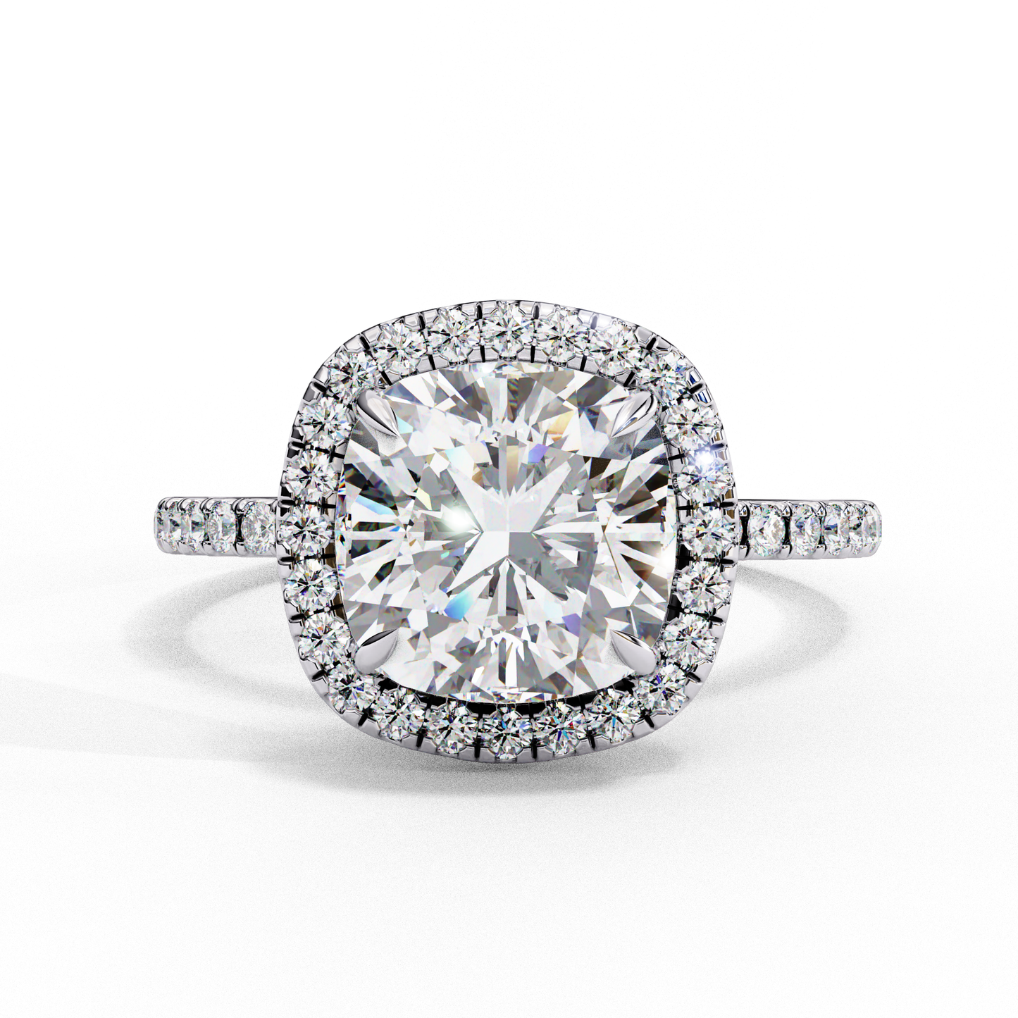 3.75 Ct Cushion Cut Lab Grown Diamond Halo Engagement Ring