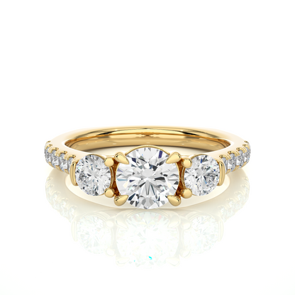 1.31 Ct Round Cut Lab Grown Diamond Three Stone Gold Engagement Ring