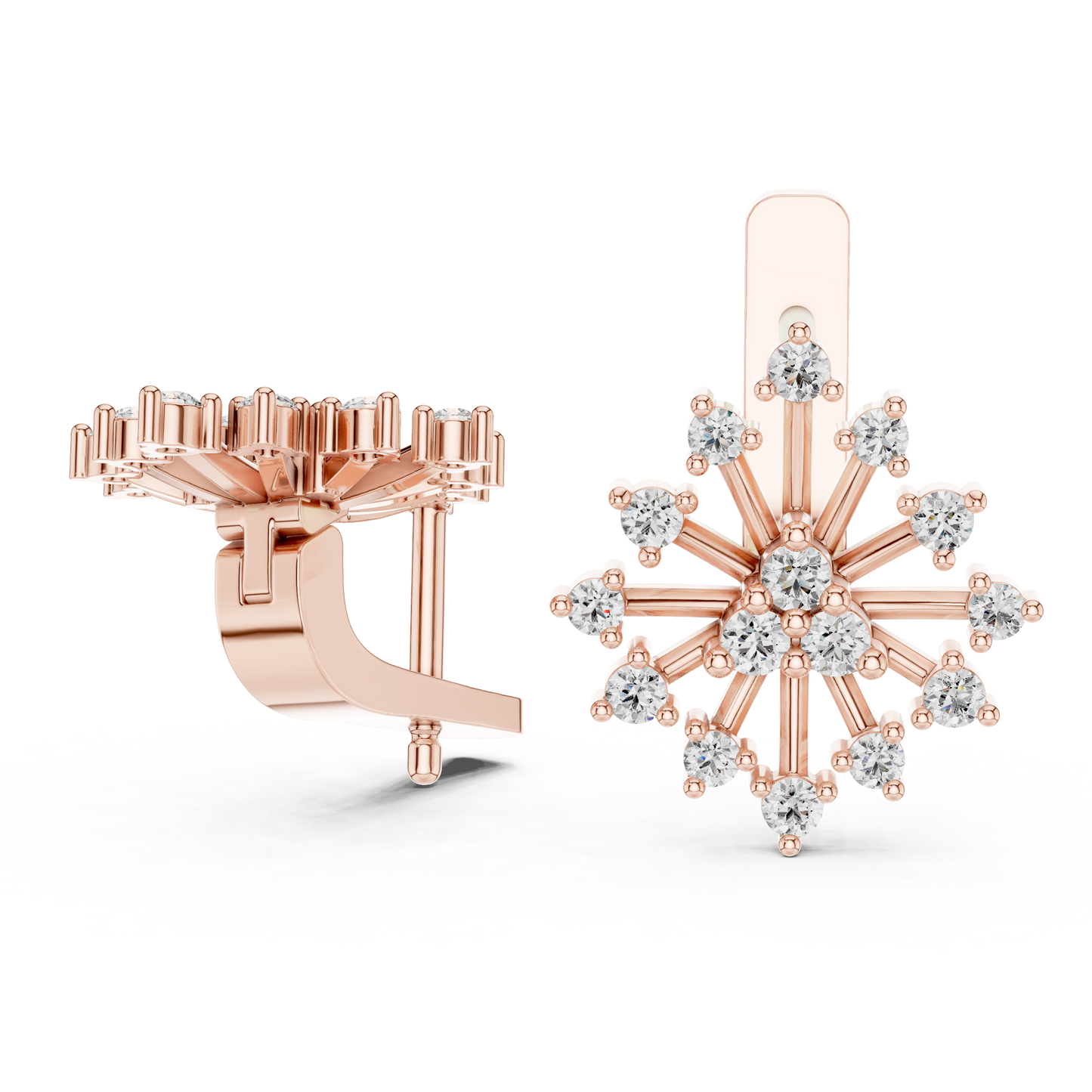 Round Lab Grown Diamond Snowflake Earrings in Yellow Gold