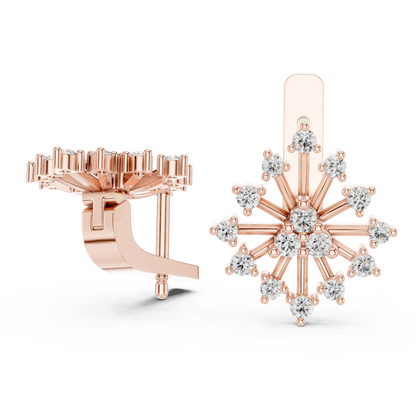 Round Lab Grown Diamond Snowflake Earrings in Yellow Gold