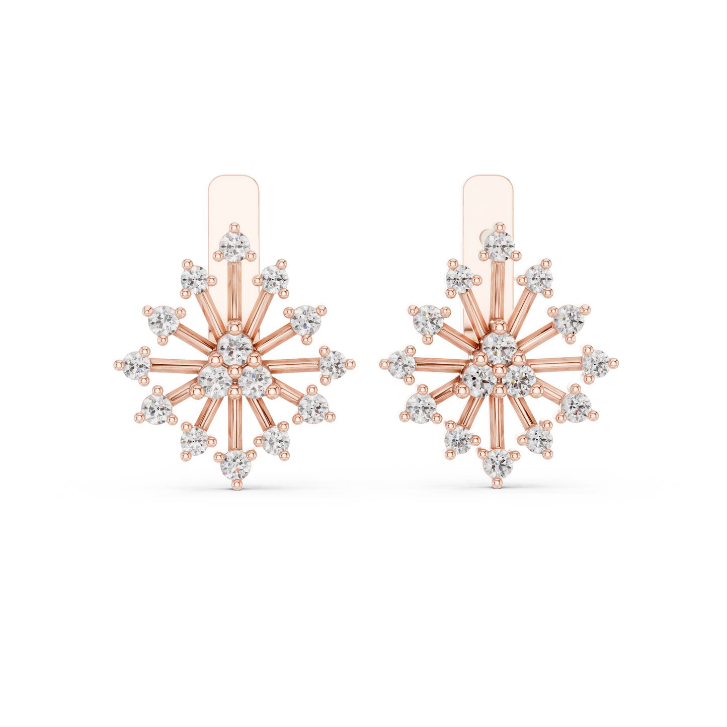 Round Lab Grown Diamond Snowflake Earrings in Yellow Gold