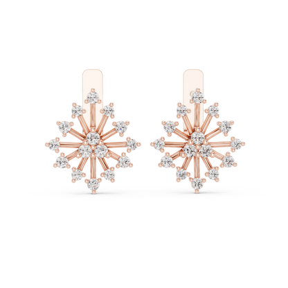 Round Lab Grown Diamond Snowflake Earrings in Yellow Gold