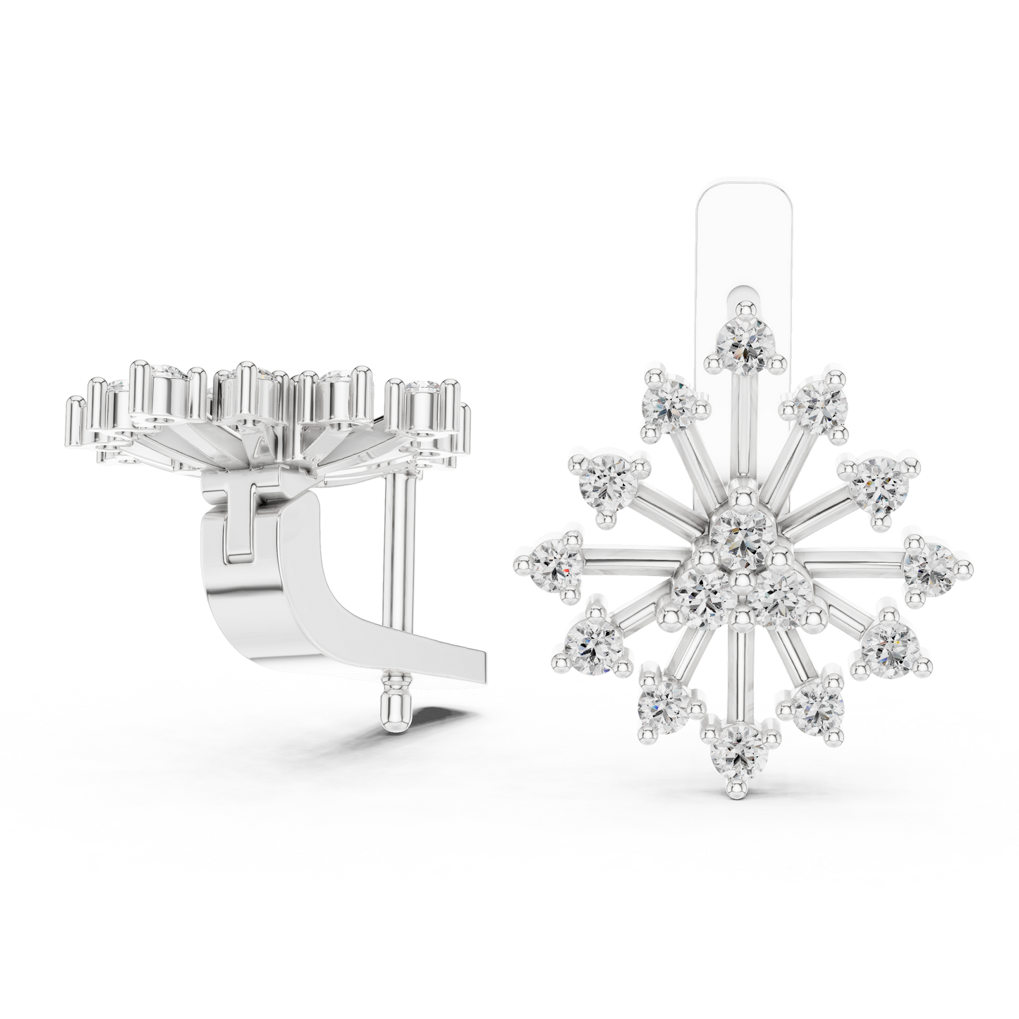 Round Lab Grown Diamond Snowflake Earrings in Yellow Gold