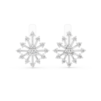 Round Lab Grown Diamond Snowflake Earrings in Yellow Gold