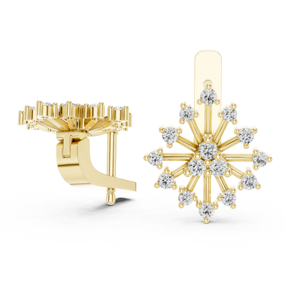 Round Lab Grown Diamond Snowflake Earrings in Yellow Gold
