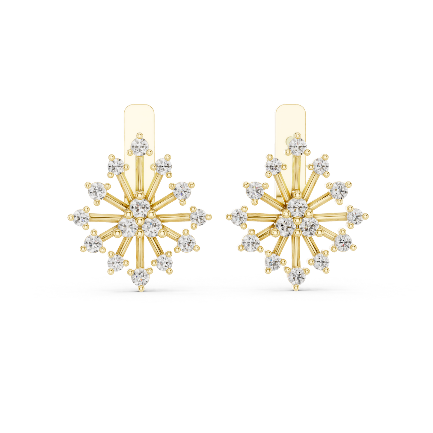Round Lab Grown Diamond Snowflake Earrings in Yellow Gold