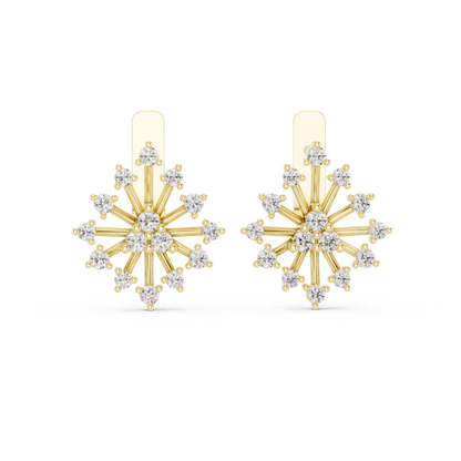 Round Lab Grown Diamond Snowflake Earrings in Yellow Gold