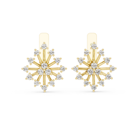 Round Lab Grown Diamond Snowflake Earrings in Yellow Gold