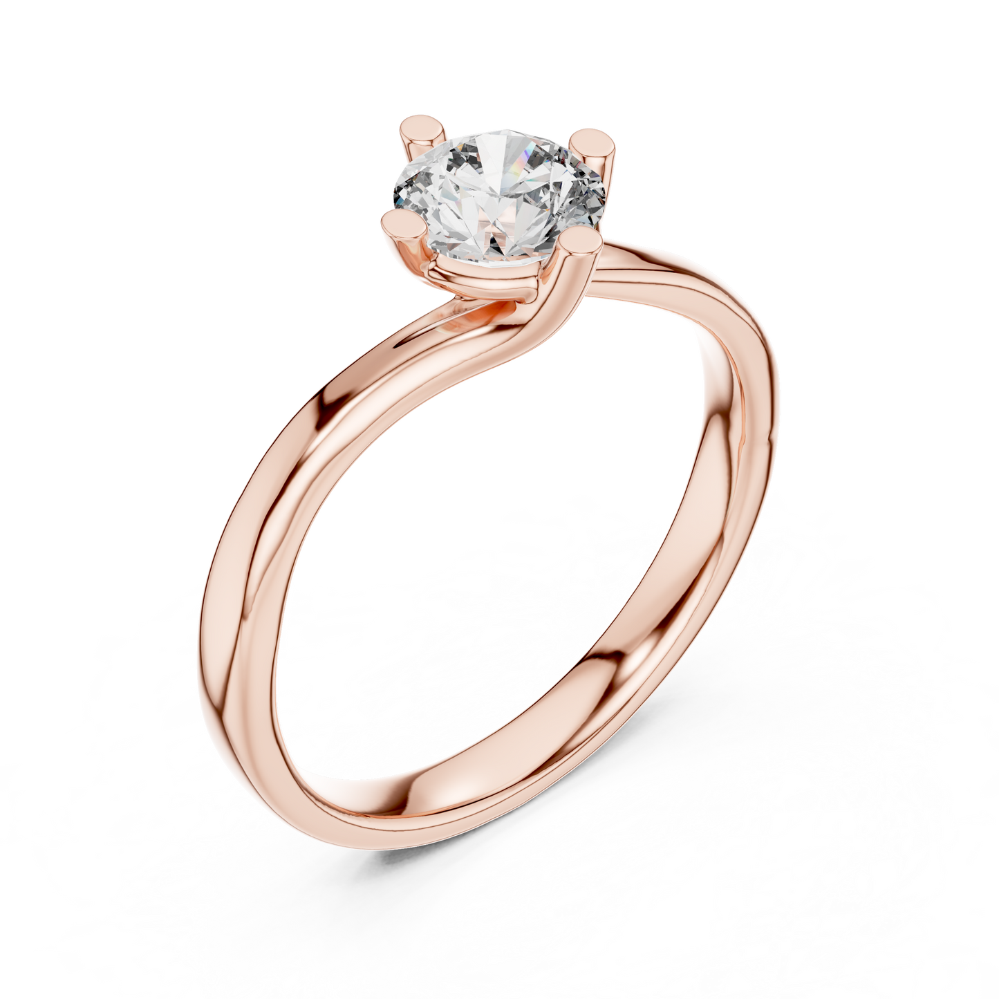 Round Lab Diamond Bypass Shank Solitaire Set Engagement Ring