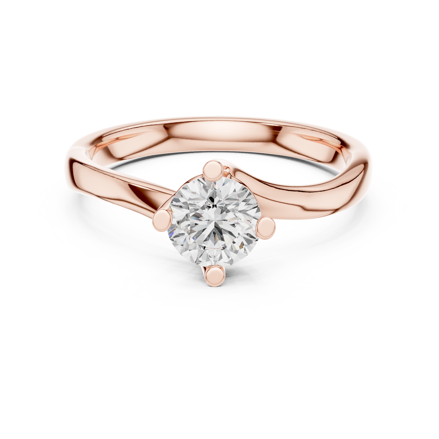 Round Lab Diamond Bypass Shank Solitaire Set Engagement Ring