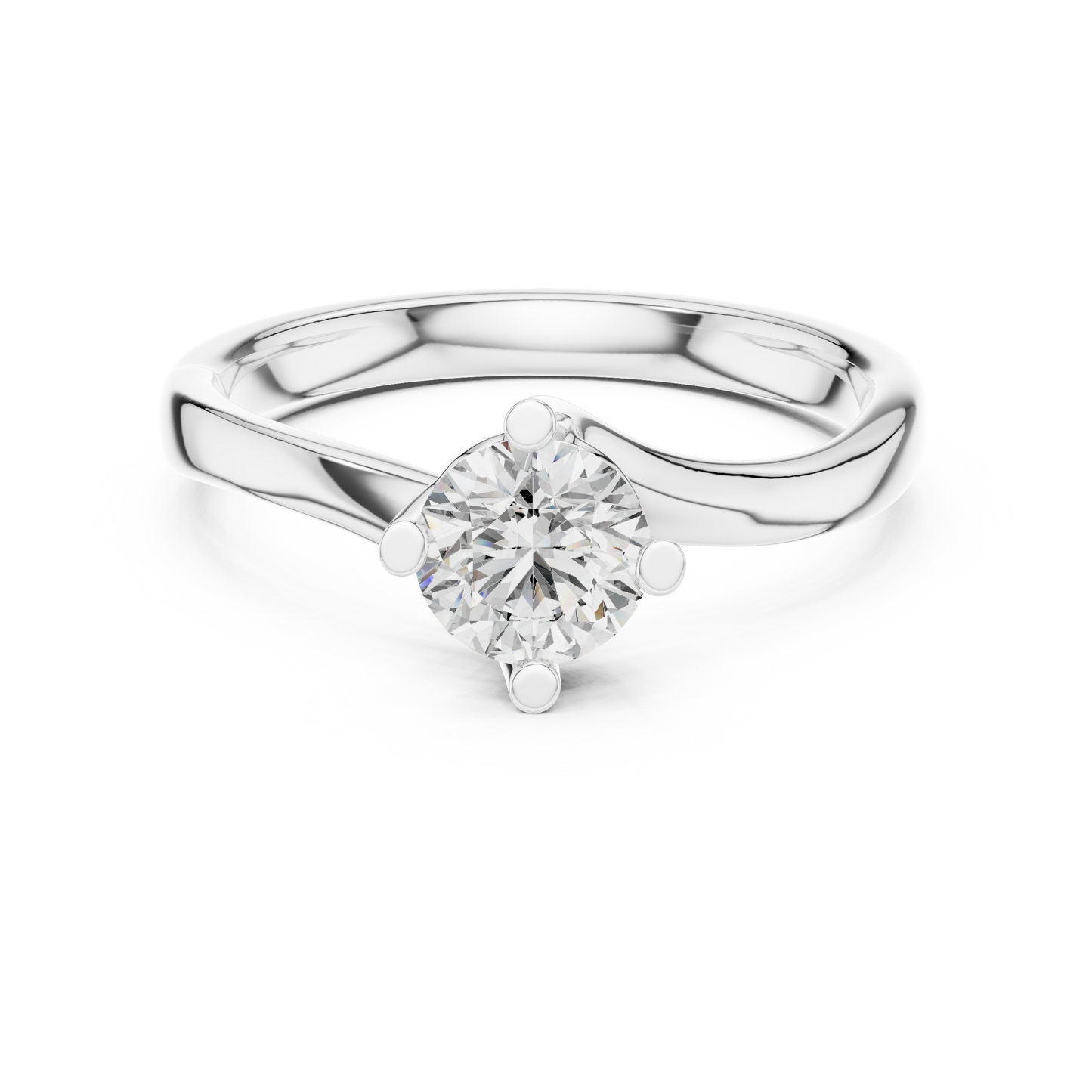 Round Lab Diamond Bypass Shank Solitaire Set Engagement Ring