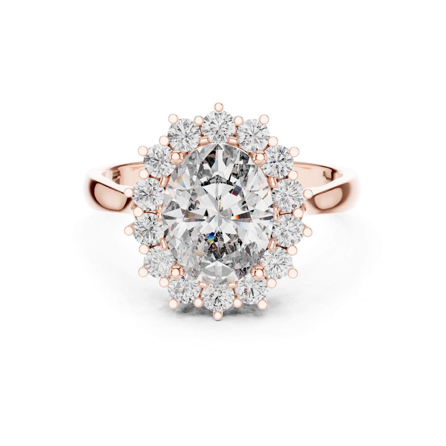 Oval Lab Grown Diamond Floral Halo Engagement Ring in Yellow Gold