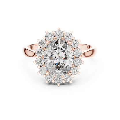 Oval Lab Grown Diamond Floral Halo Engagement Ring in Yellow Gold