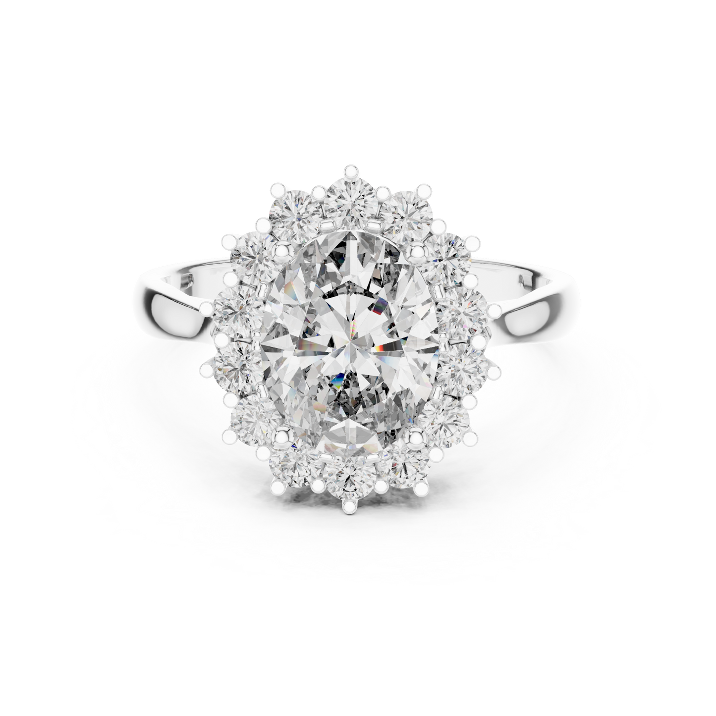 Oval Lab Grown Diamond Floral Halo Engagement Ring in Yellow Gold