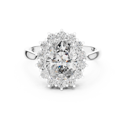 Oval Lab Grown Diamond Floral Halo Engagement Ring in Yellow Gold