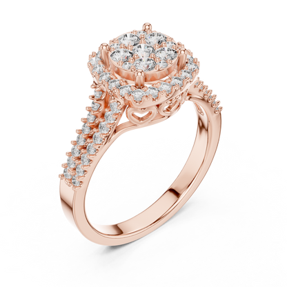 Round Cluster Lab Grown Diamond Halo Engagement Ring