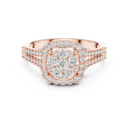 Round Cluster Lab Grown Diamond Halo Engagement Ring