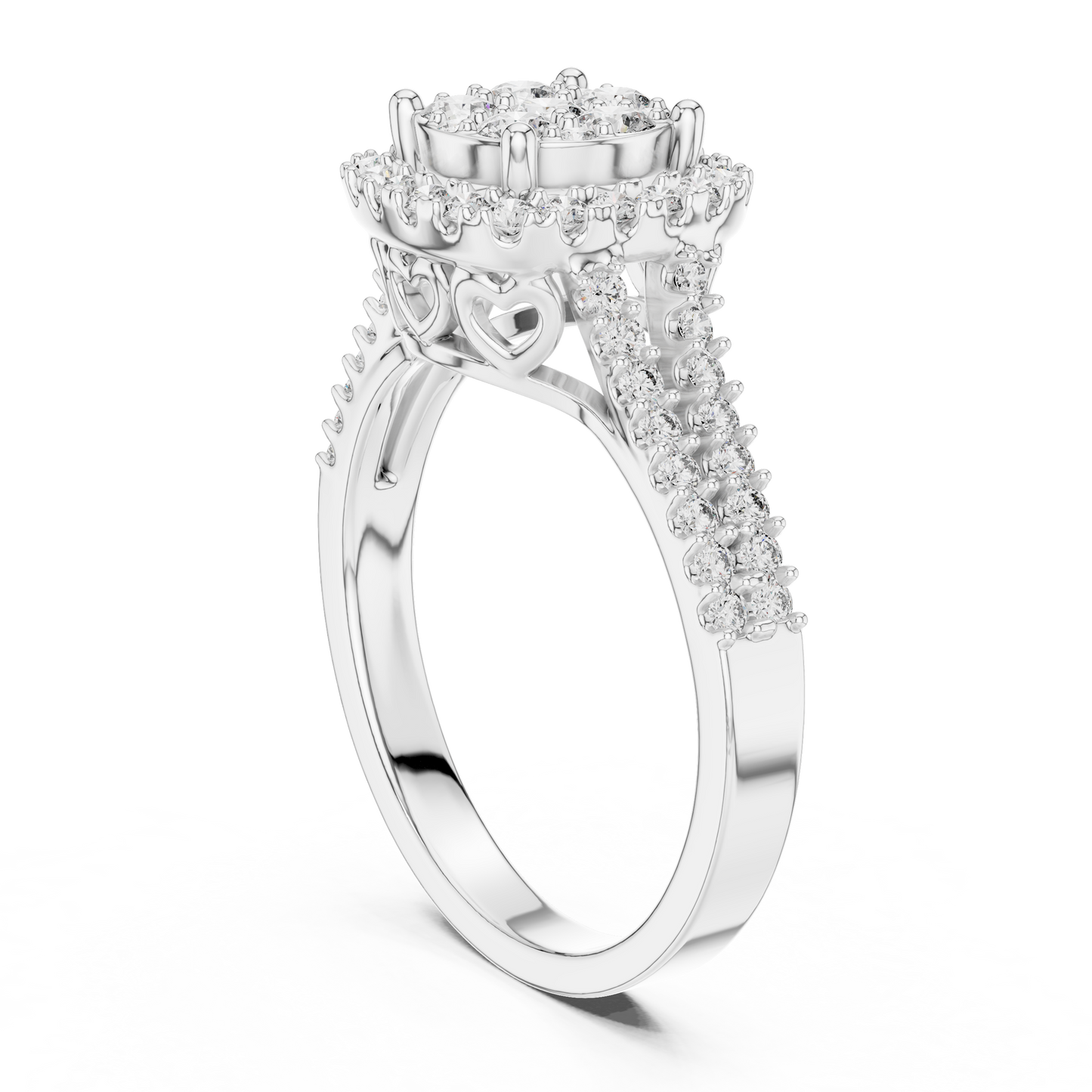 Round Cluster Lab Grown Diamond Halo Engagement Ring