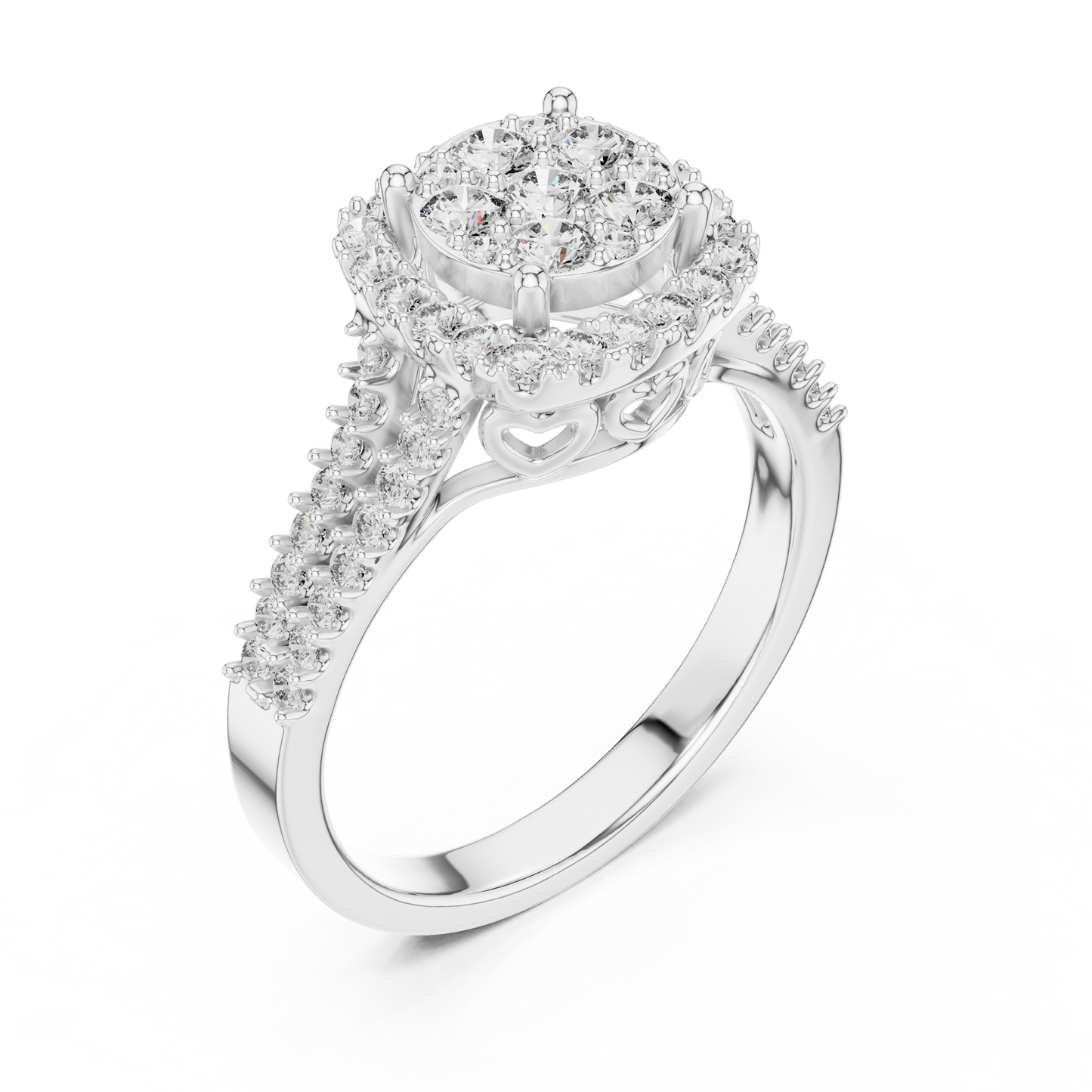 Round Cluster Lab Grown Diamond Halo Engagement Ring